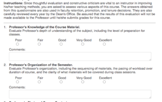 Faculty Course Evaluation screen capture