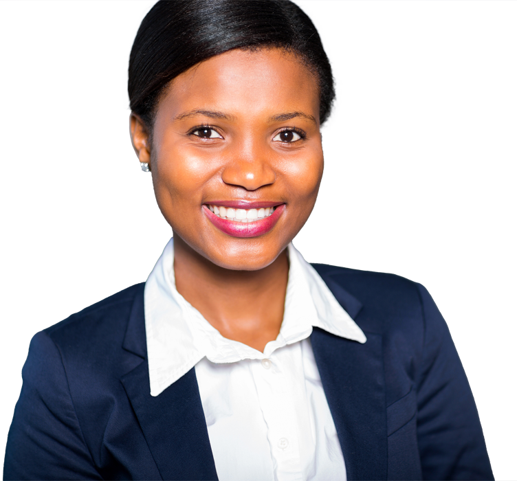 young attractive black woman smiling wearing business suit